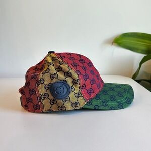 Gucci GG Multicolour Canvas Baseball Hat Red Green Yellow Monogram Cap Italy